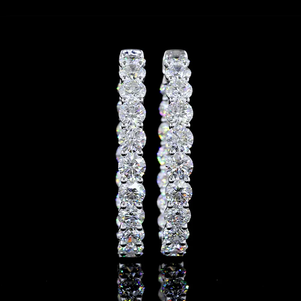14K White Gold Round Diamond Hoop Earrings - 11.81 Carat Total Weight, Lab-Grown E-F VS1 Brilliant Cut Stones with Prong Setting - Covaloro Fine Jewelry