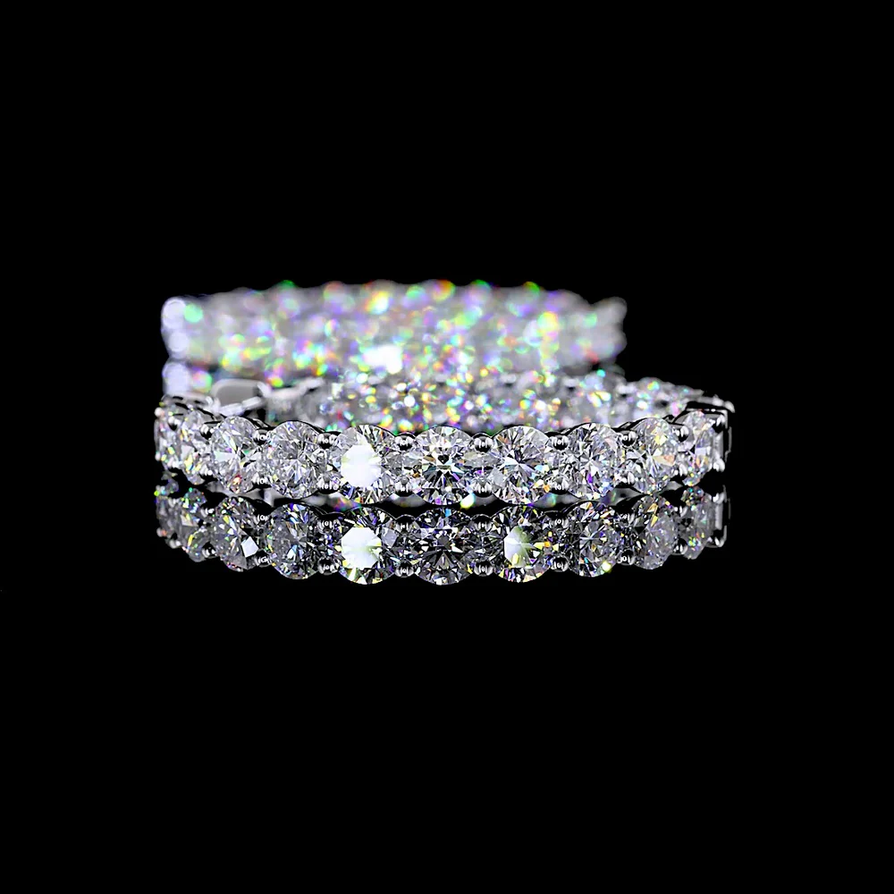14K White Gold Round Diamond Hoop Earrings - 11.81 Carat Total Weight, Lab-Grown E-F VS1 Brilliant Cut Stones with Prong Setting - Covaloro Fine Jewelry - Image 3