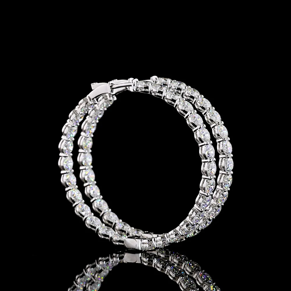14K White Gold Round Diamond Hoop Earrings with Prong Set E-F VS Lab Grown Diamonds - 14.87 Carat Total Weight - Covaloro Fine Jewelry