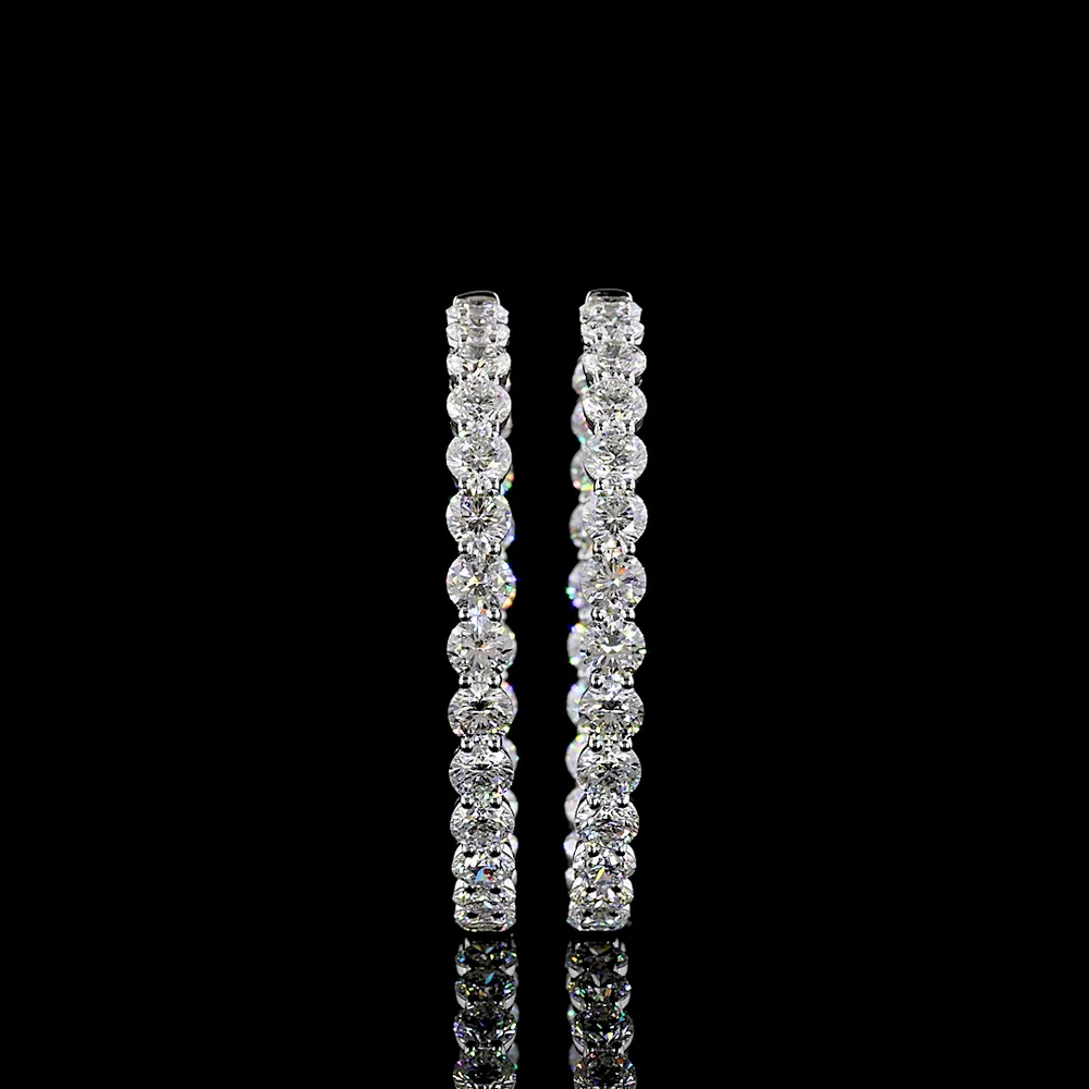 14K White Gold Round Diamond Hoop Earrings with Prong Set E-F VS Lab Grown Diamonds - 14.87 Carat Total Weight - Covaloro Fine Jewelry - Image 2