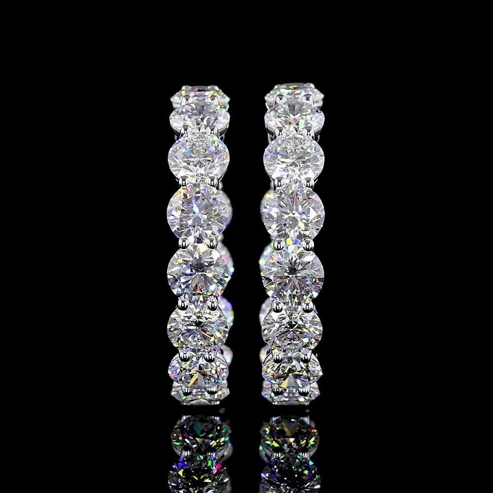 14K White Gold Round Diamond Huggie Earrings with Prong Set Lab Diamonds - 12.12 Carat Total Diamond Weight - Covaloro Fine Jewelry