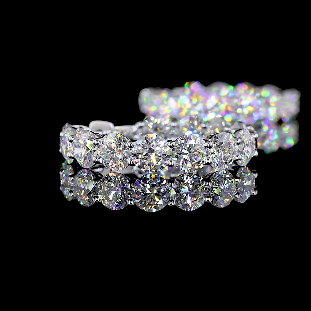 14K White Gold Round Diamond Huggie Earrings with Prong Set Lab Diamonds - 12.12 Carat Total Diamond Weight - Covaloro Fine Jewelry - Image 4