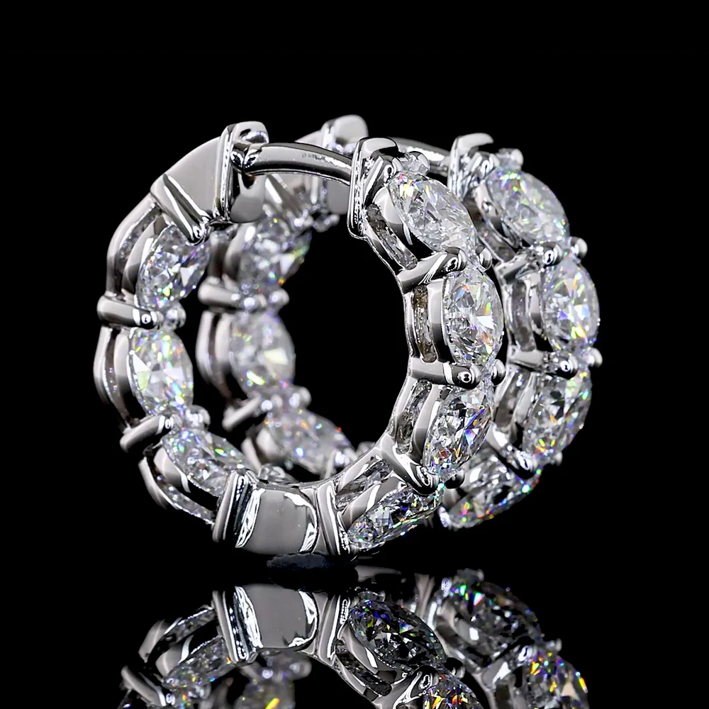 14K White Gold Round Diamond Huggie Earrings with Prong Set Lab Diamonds - 3.13 Total Carat Weight - Covaloro Fine Jewelry