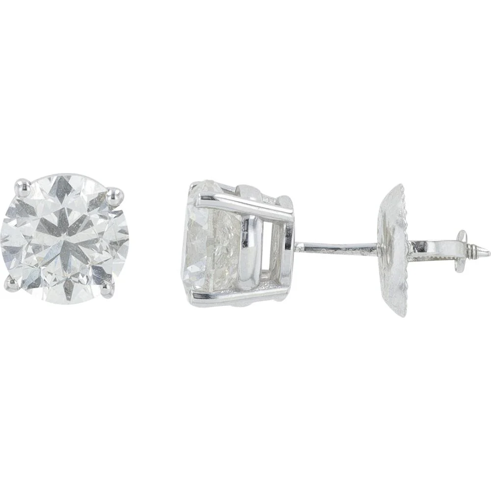 14K White Gold Round Diamond Stud Earrings - 2.00 Carat Total Diamond Weight - Image 2