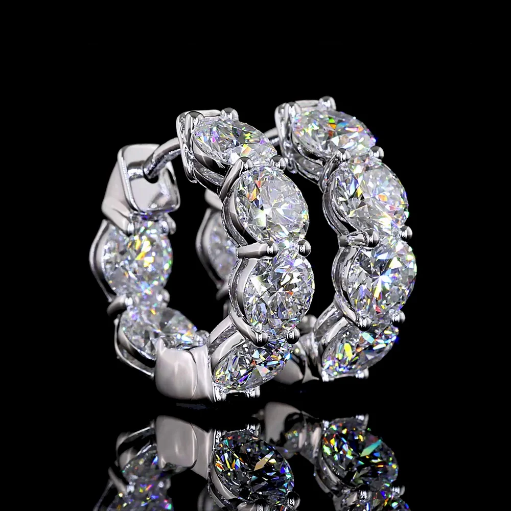 14K White Gold Round Huggie Earrings with 12 Brilliant Cut Lab Grown Diamonds - 5.18 Carat Total Diamond Weight - Covaloro Fine Jewelry