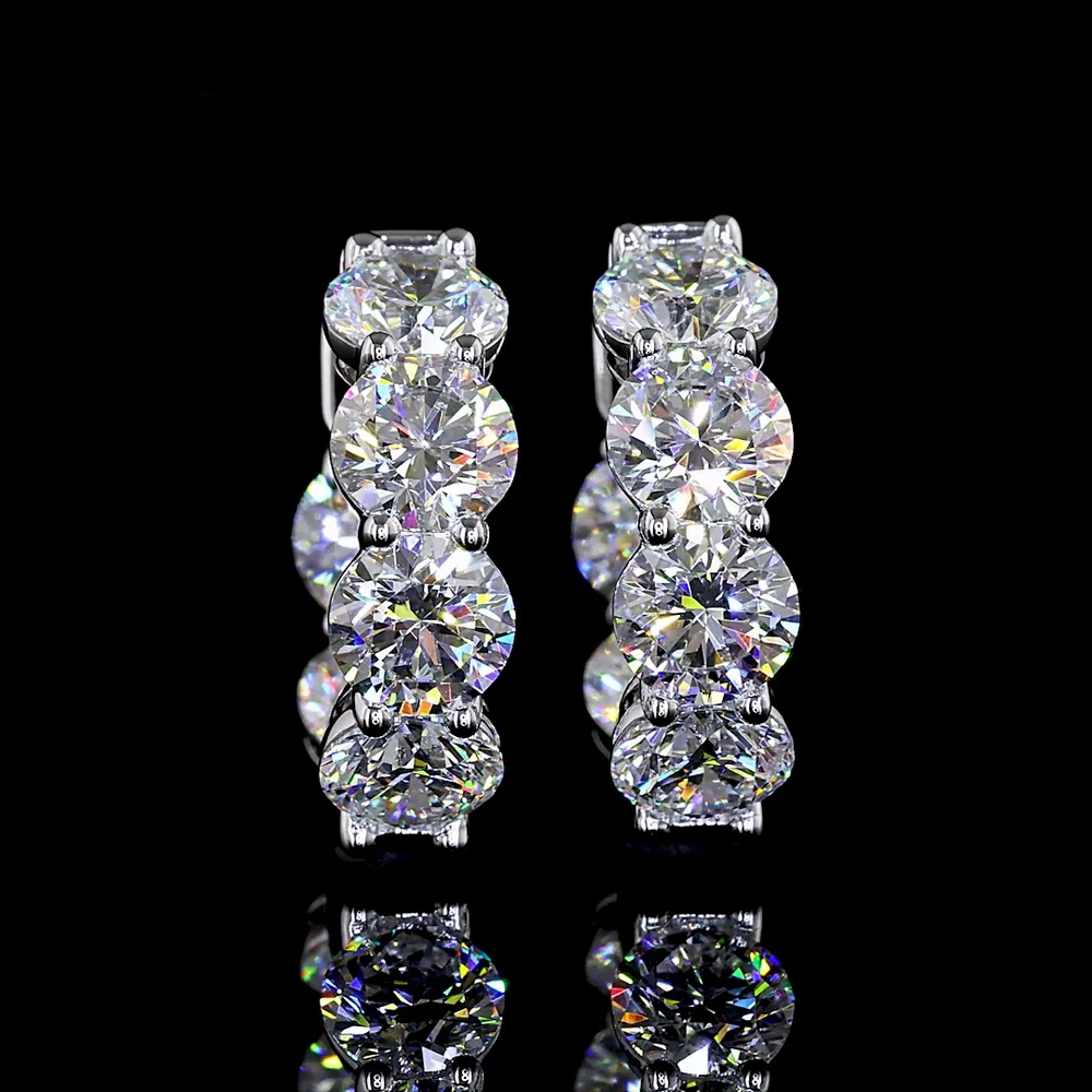 14K White Gold Round Huggie Earrings with 12 Brilliant Cut Lab Grown Diamonds - 5.18 Carat Total Diamond Weight - Covaloro Fine Jewelry - Image 2