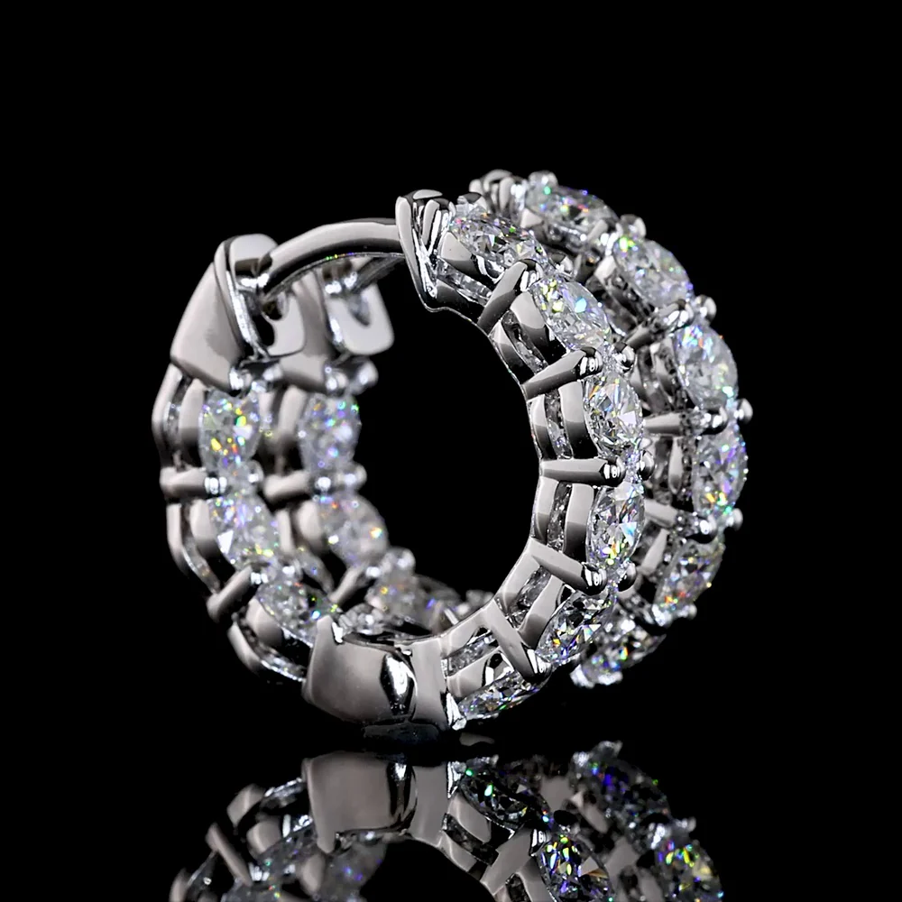 14K White Gold Round Huggie Earrings with Prong-Set Lab Diamonds (E-F Color, VS1 Clarity) - 1.52 Carat Total Diamond Weight - Covaloro Fine Jewelry