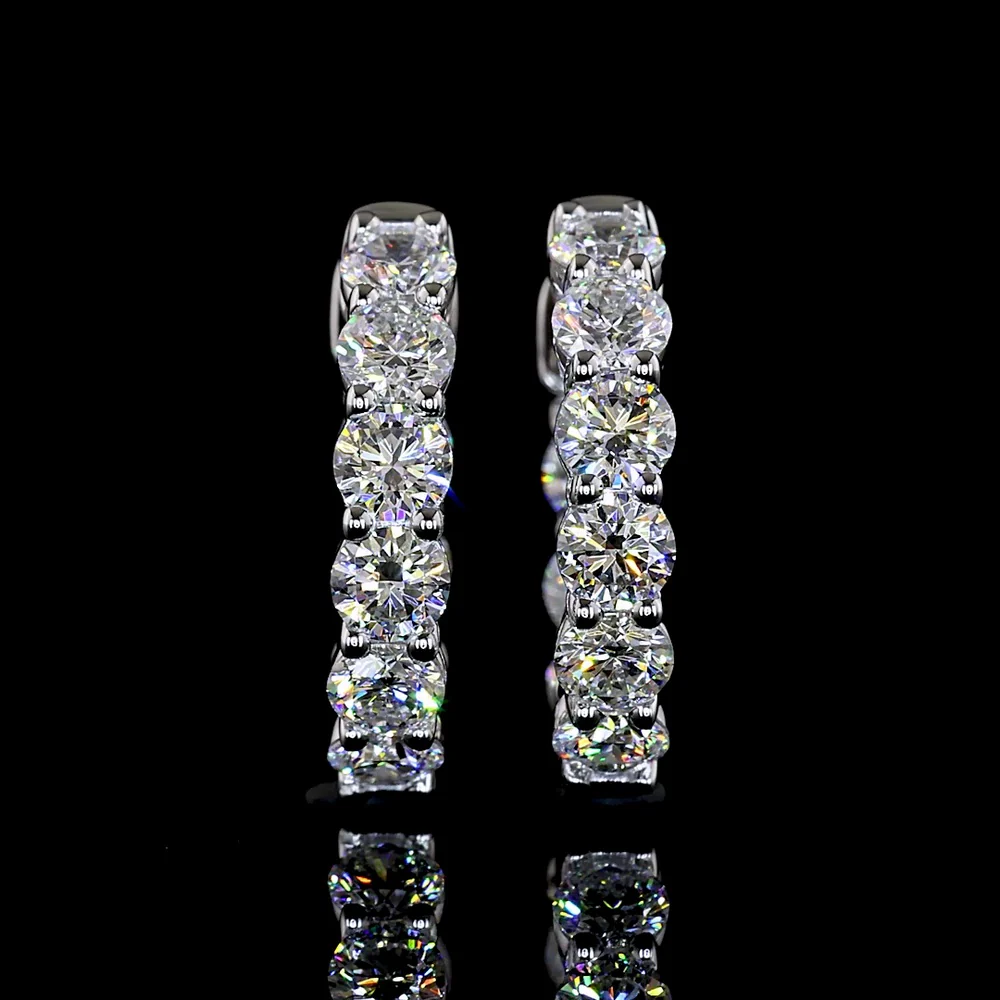 14K White Gold Round Huggie Earrings with Prong-Set Lab Diamonds (E-F Color, VS1 Clarity) - 1.52 Carat Total Diamond Weight - Covaloro Fine Jewelry - Image 2