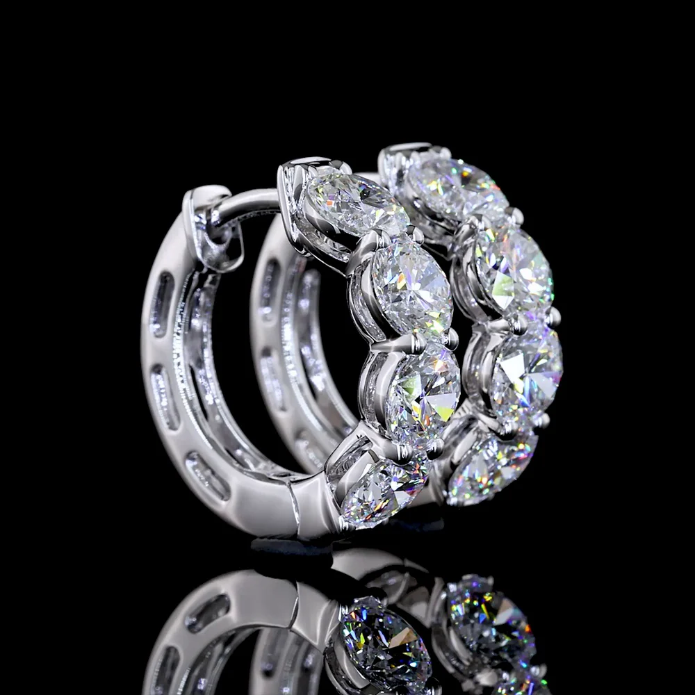 14K White Gold Round Huggie Earrings with Prong Set Lab Grown Diamonds - 2.03 Carats Total Diamond Weight - Covaloro Fine Jewelry