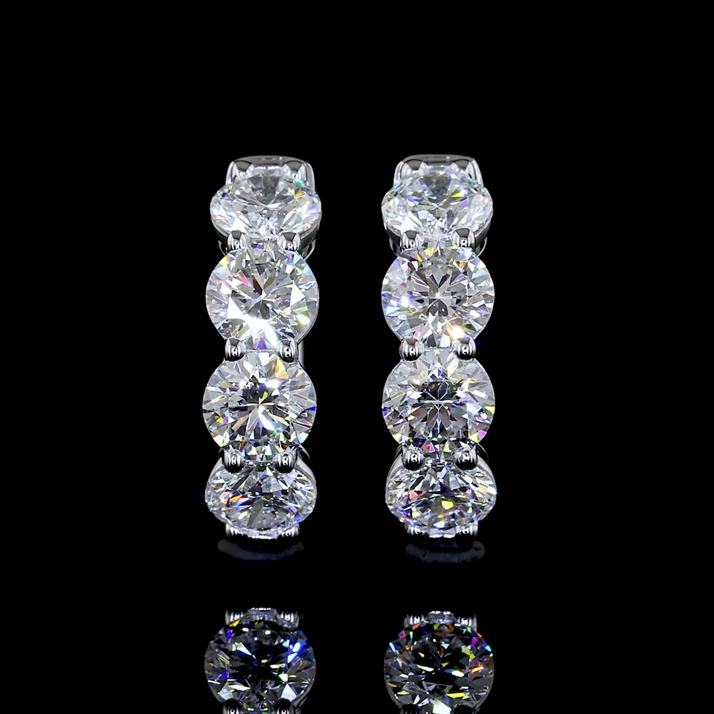 14K White Gold Round Huggie Earrings with Prong Set Lab Grown Diamonds - 2.03 Carats Total Diamond Weight - Covaloro Fine Jewelry - Image 2