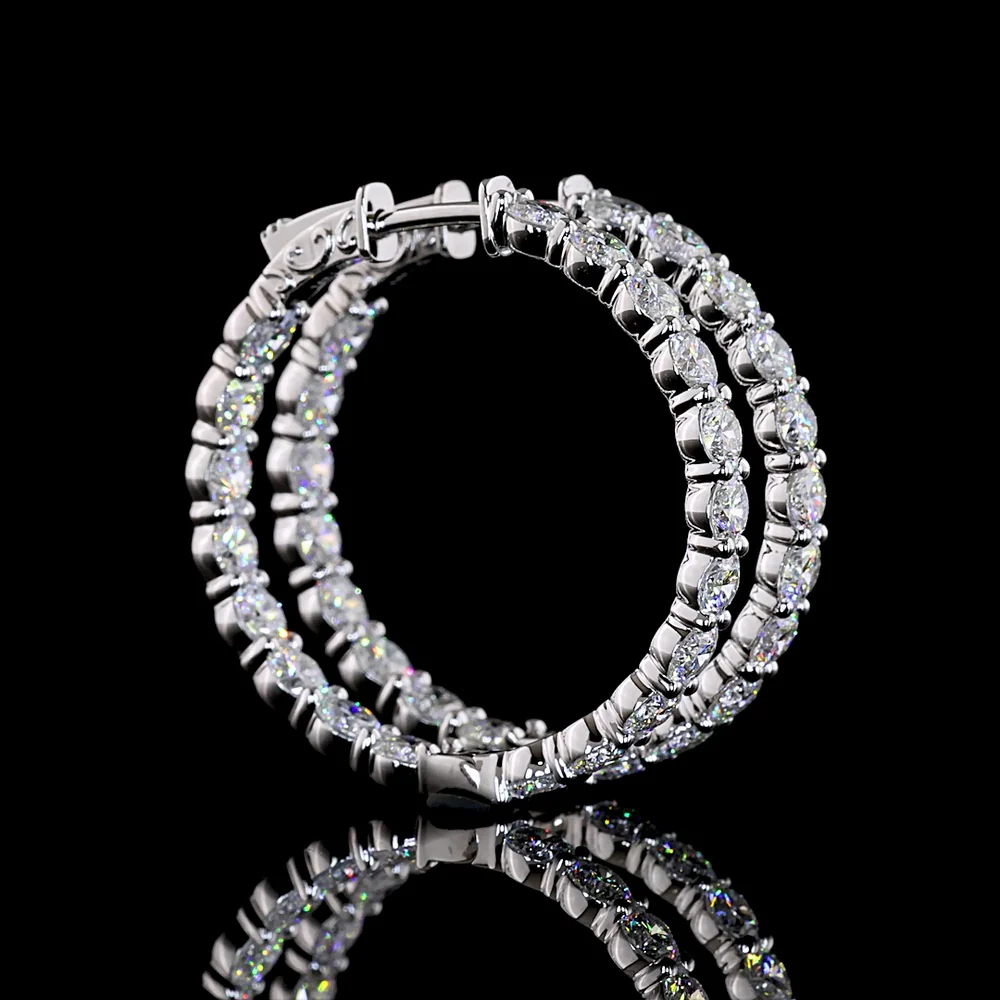 14K White Gold Round Huggie Earrings with Prong-Set Lab Grown Diamonds - 5.99 Carats Total Diamond Weight - Covaloro Fine Jewelry