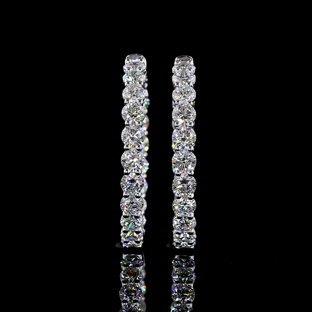 14K White Gold Round Huggie Earrings with Prong-Set Lab Grown Diamonds - 5.99 Carats Total Diamond Weight - Covaloro Fine Jewelry - Image 2