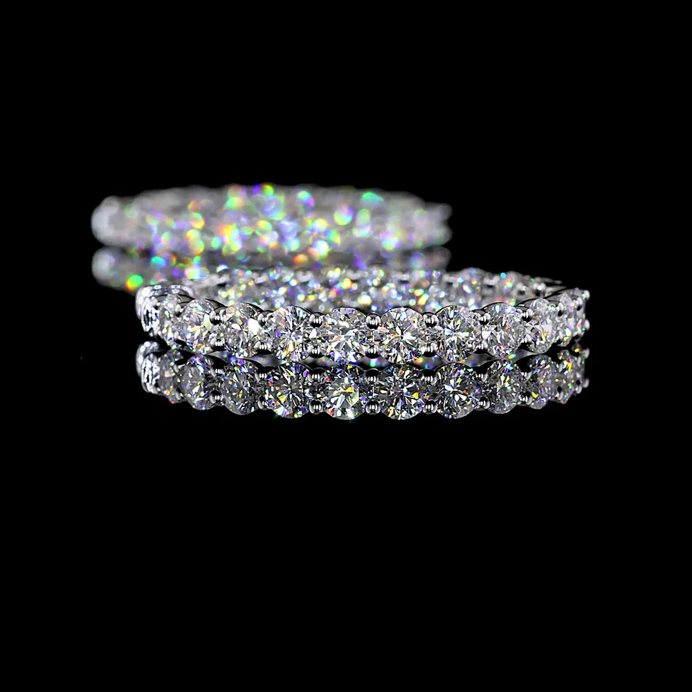 14K White Gold Round Huggie Earrings with Prong-Set Lab Grown Diamonds - 5.99 Carats Total Diamond Weight - Covaloro Fine Jewelry - Image 4
