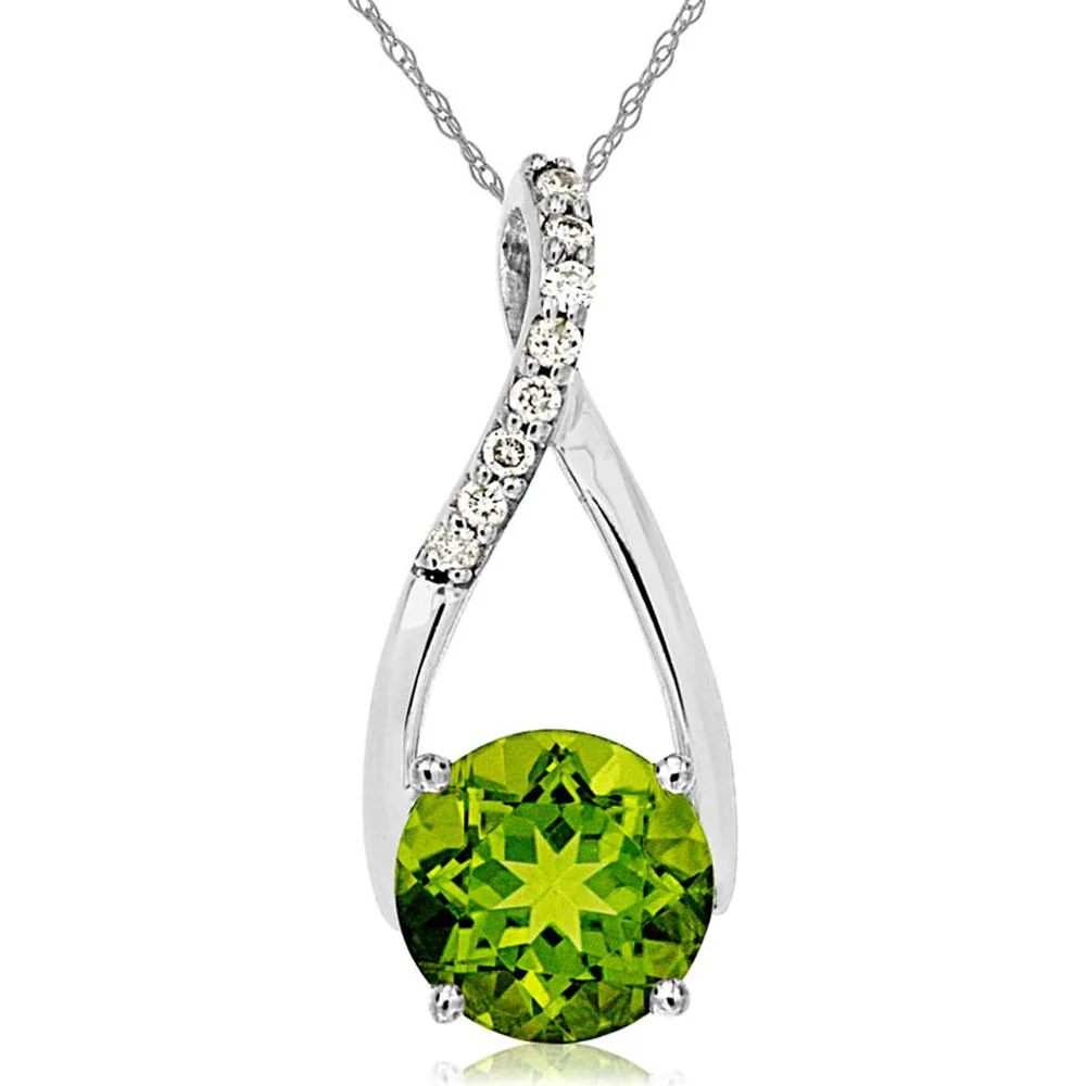 14K White Gold Round Peridot and Diamond Pendant with 1.40 Carat Peridot and 0.05 Carat Total Diamond Weight - Royal Jewelry