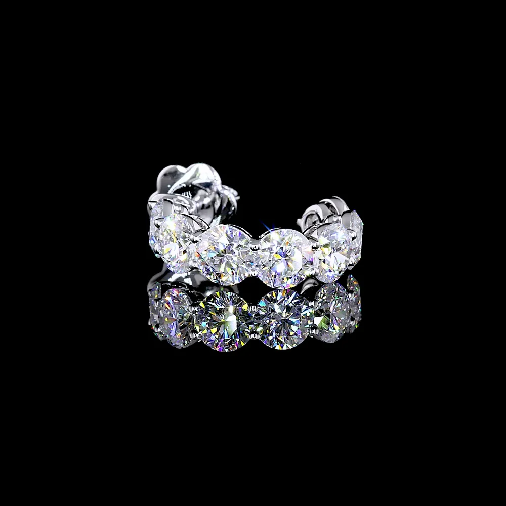14K White Gold Round Shape C Hoop Earrings with 14 Prong-Set Brilliant Cut Lab Diamonds - 4.60 Carat Total Weight, E-F VS2 - Covaloro Fine Jewelry - Image 4
