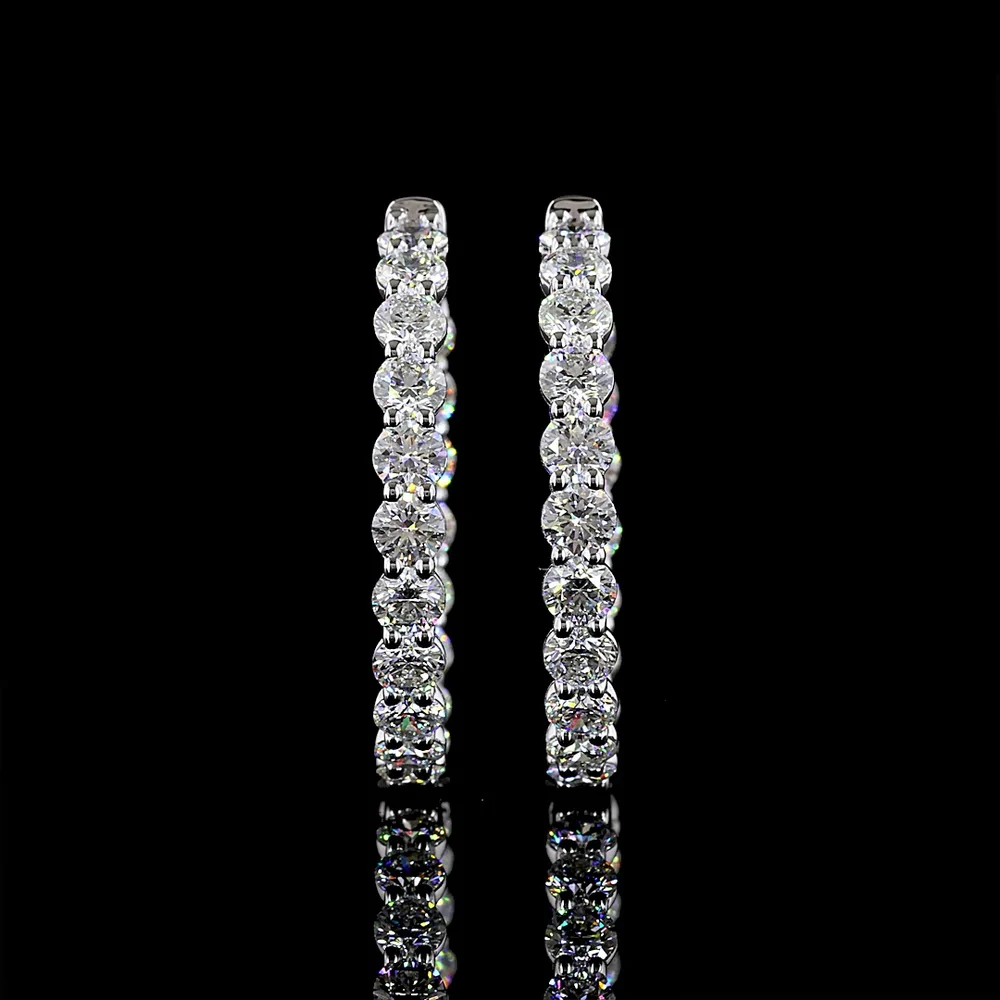 14K White Gold Round Shape Hoop Earrings with Prong Set Lab-Grown Diamonds - 6.22 Carat Total Diamond Weight - Covaloro Fine Jewelry