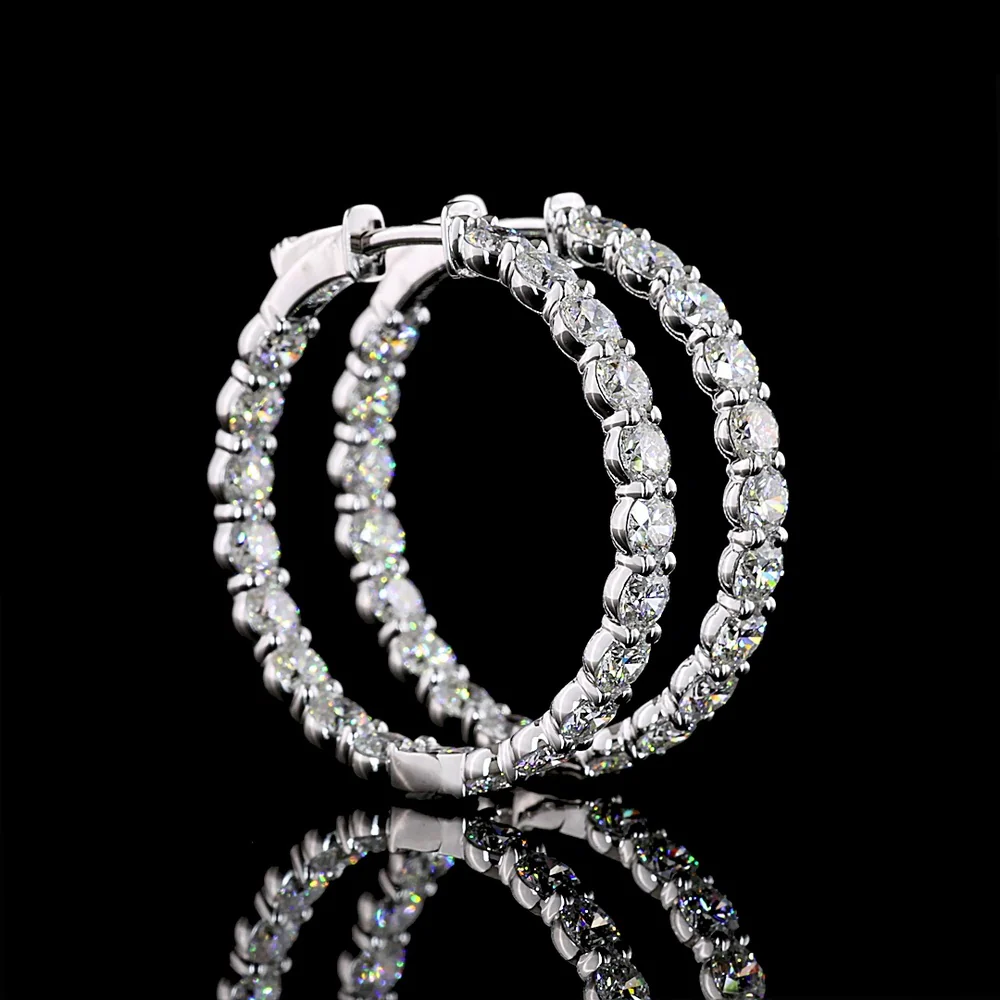 14K White Gold Round Shape Hoop Earrings with Prong Set Lab-Grown Diamonds - 6.22 Carat Total Diamond Weight - Covaloro Fine Jewelry - Image 2