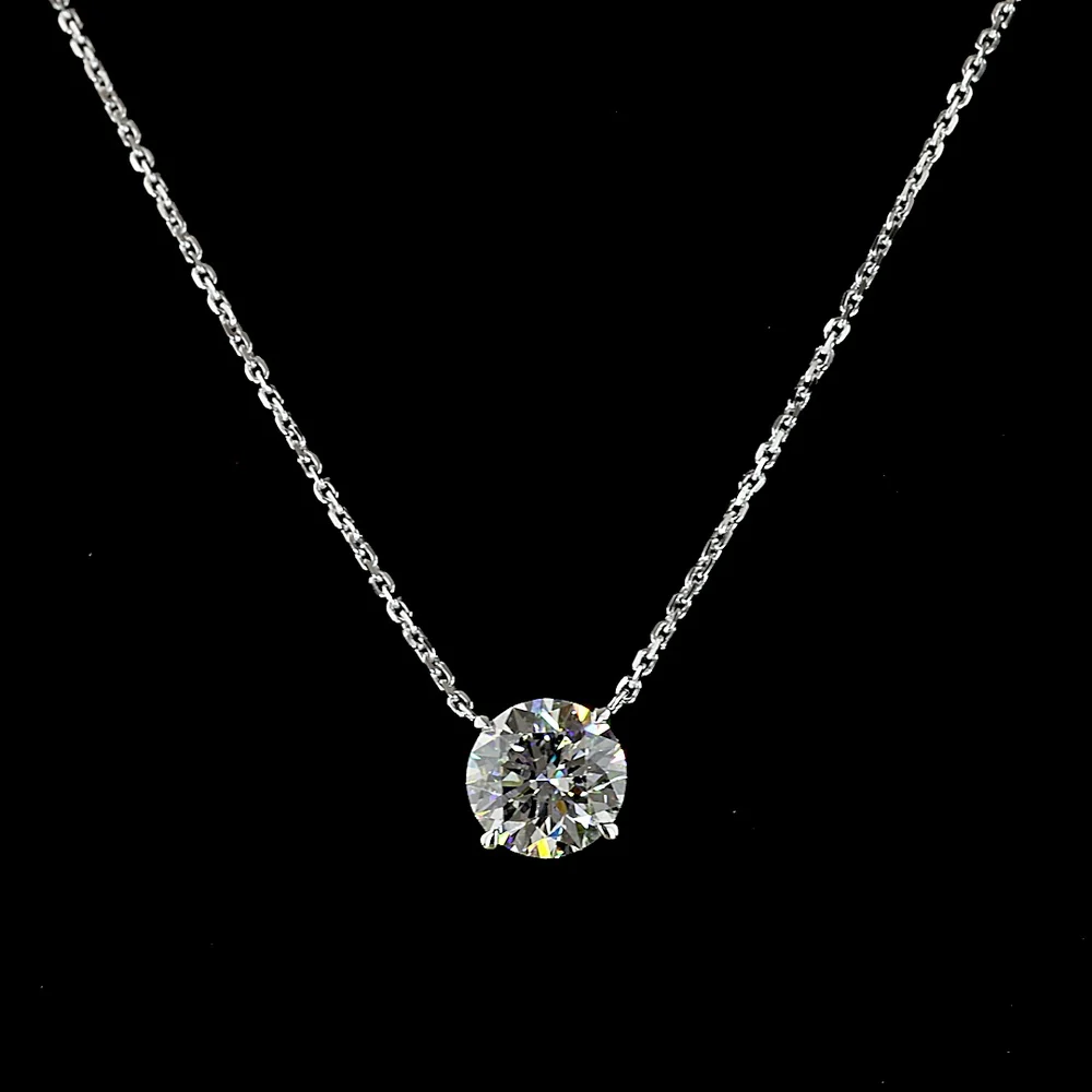 14K White Gold Round Solitaire Pendant with 1.51 Carat Lab Grown Diamond - E-F Color VVS2 Clarity Four-Prong Setting - Covaloro Fine Jewelry