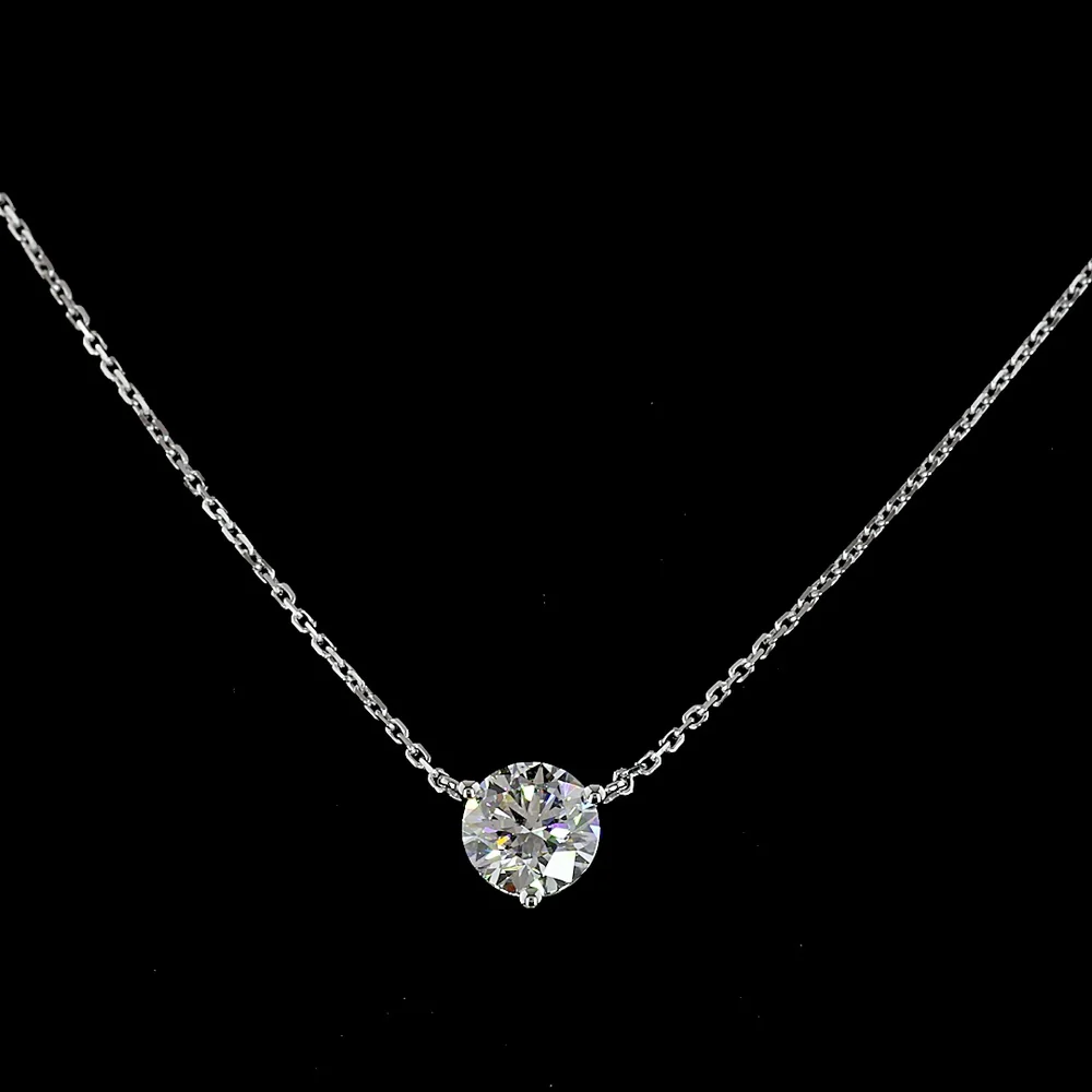 14K White Gold Round Solitaire Pendant with Brilliant Cut Lab Diamond - 2.61 Carat Total Weight, E-F Color, VS1 Clarity - Covaloro Fine Jewelry