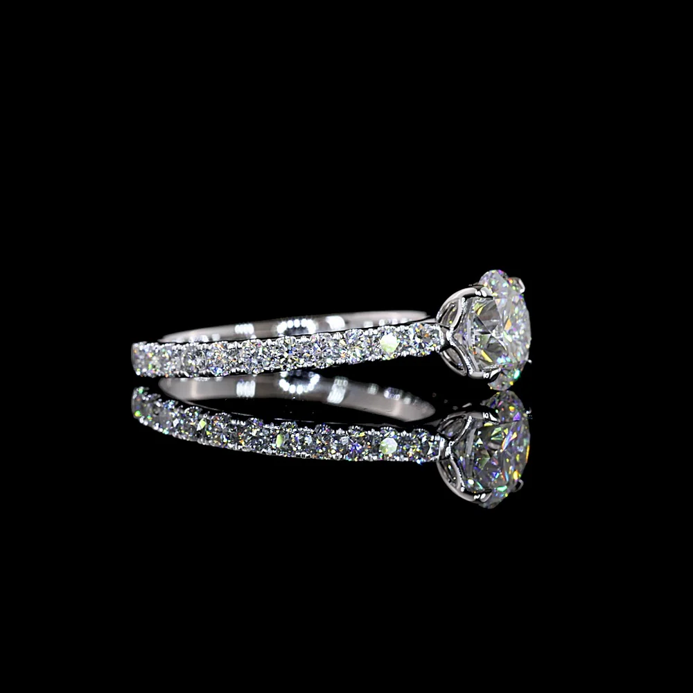 14K White Gold Round Solitaire Shank Ring with 1.50 Carat D VVS2 Brilliant Cut Lab Center Diamond and 0.71 Carat E VS1 Side Stones - 2.21 Carat Total Diamond Weight - Covaloro Fine Jewelry - Image 2