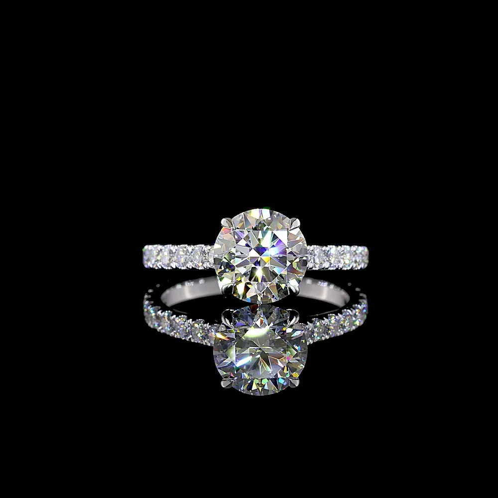 14K White Gold Round Solitaire Shank Ring with 2.06 Carat IGI Certified D VVS2 Lab Diamond and 0.68 Carat Accent Diamonds - 2.74 Carat Total Weight - Covaloro Fine Jewelry
