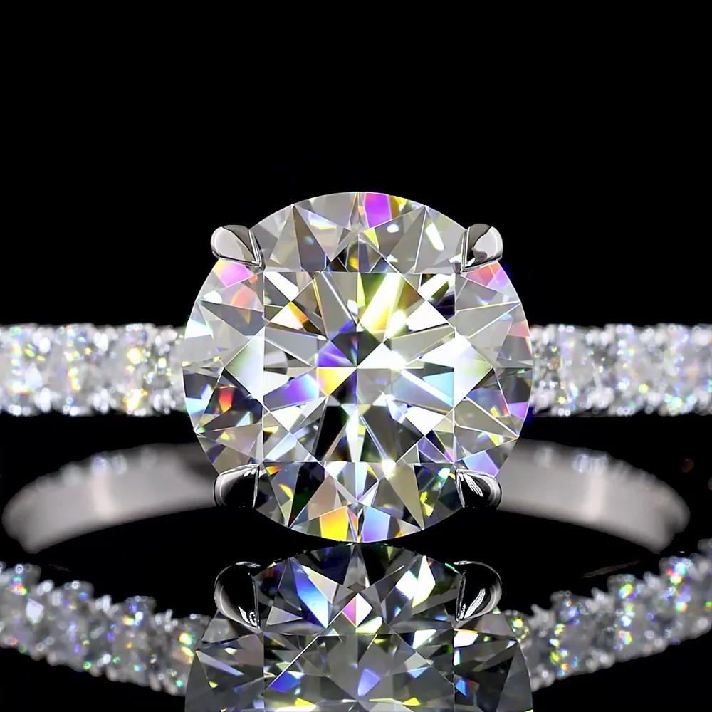 14K White Gold Round Solitaire Shank Ring with 2.06 Carat IGI Certified D VVS2 Lab Diamond and 0.68 Carat Accent Diamonds - 2.74 Carat Total Weight - Covaloro Fine Jewelry - Image 2