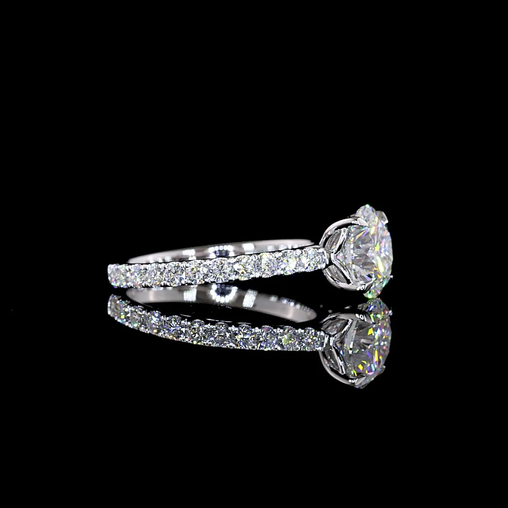 14K White Gold Round Solitaire Shank Ring with 2.06 Carat IGI Certified D VVS2 Lab Diamond and 0.68 Carat Accent Diamonds - 2.74 Carat Total Weight - Covaloro Fine Jewelry - Image 3