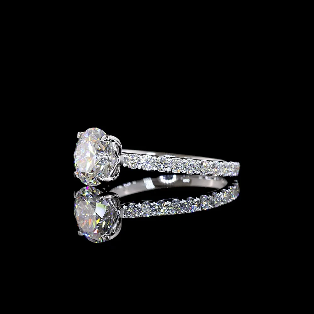 14K White Gold Round Solitaire Shank Ring with 2.06 Carat IGI Certified D VVS2 Lab Diamond and 0.68 Carat Accent Diamonds - 2.74 Carat Total Weight - Covaloro Fine Jewelry - Image 4