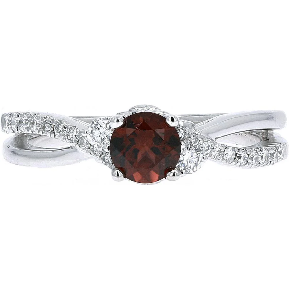 14K White Gold Round Spinel Crossover Ring with 1/4 Carat Diamond Accents