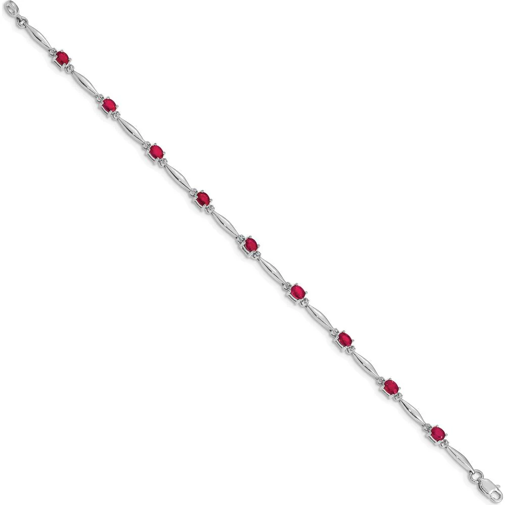 14K White Gold Ruby and Diamond Bracelet with Oval Rubies and Round Diamonds - 0.22 Carats Ruby Total Weight, 0.01 Carats Diamond Total Weight by Monteluci Fine Jewelry - Image 2