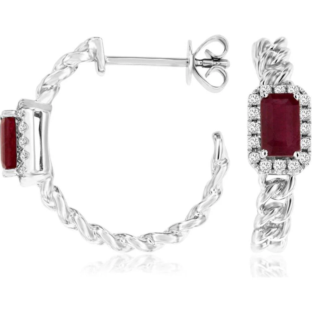 14K White Gold Ruby & Diamond Earrings - 1.04 Carats Total Ruby Weight, 0.18 Carats Total Diamond Weight - Royal Jewelry