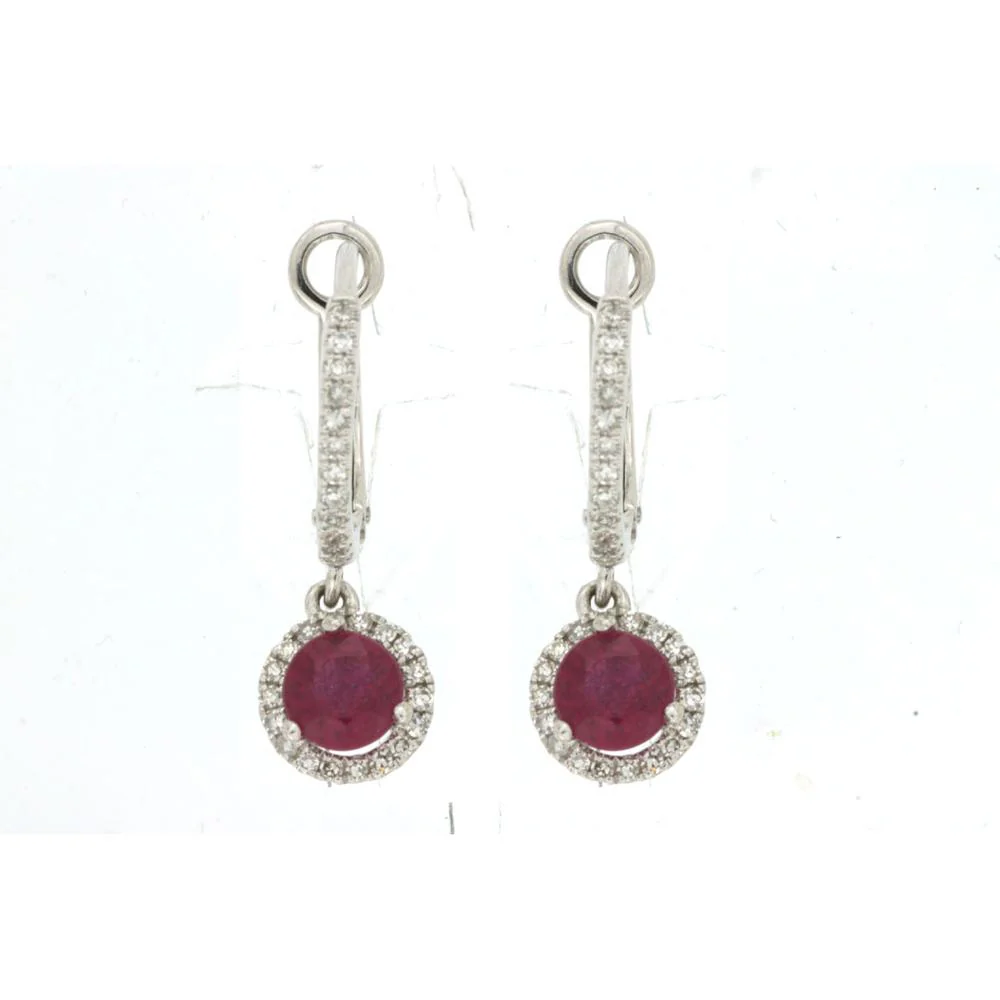 14K White Gold Ruby & Diamond Halo Earrings - 1.04 Carats Total Ruby and Diamond Weight - Royal Jewelry