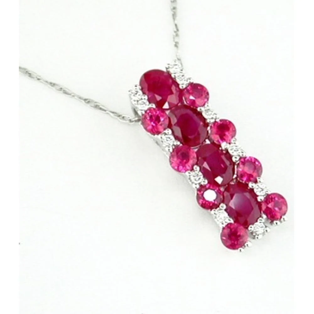 14K White Gold Ruby & Diamond Pendant - 1.46 Carats Total Gemstone Weight - Royal Jewelry