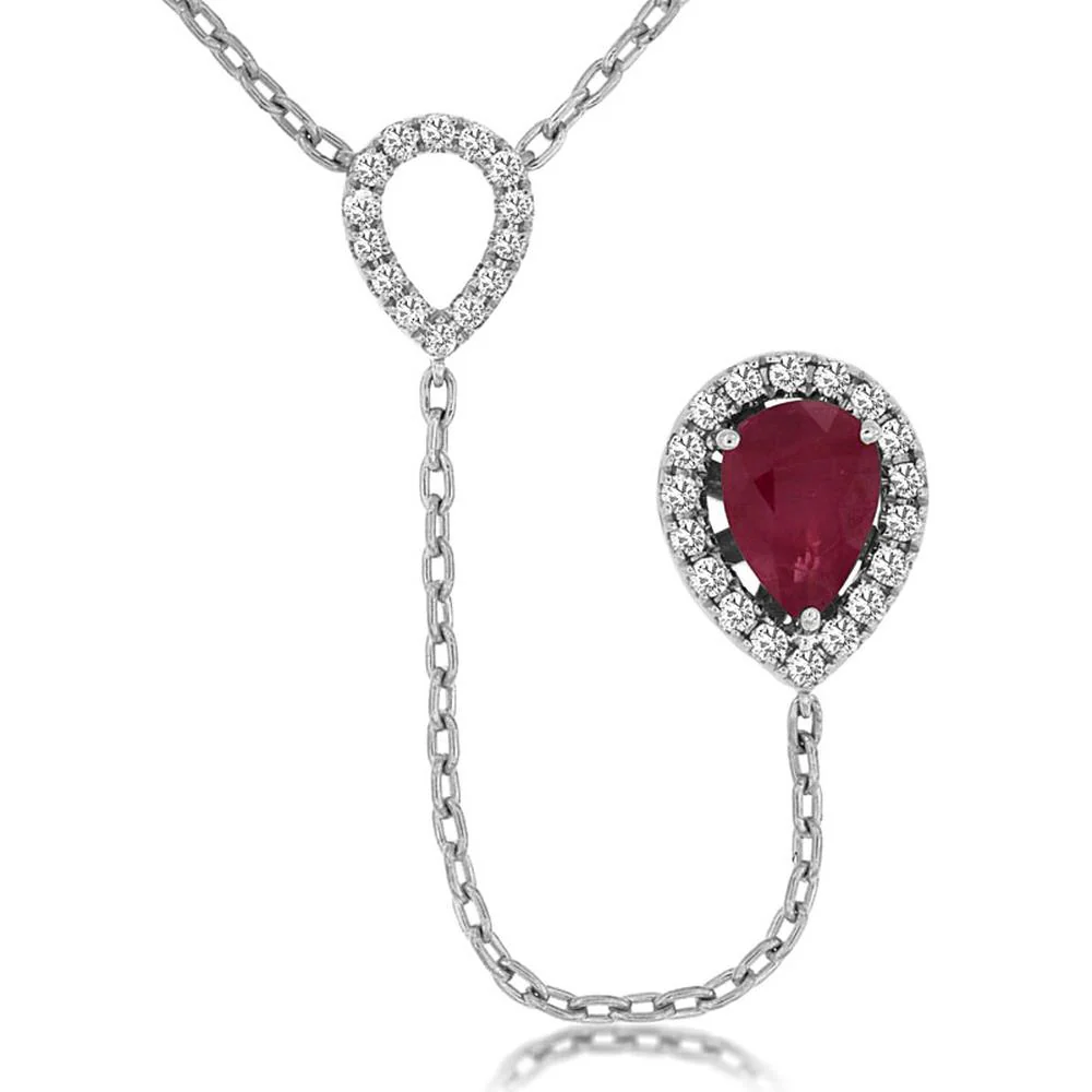 14K White Gold Ruby and Diamond Pendant Necklace - 1.05 Carats Total Ruby and Diamond Weight - Royal Jewelry
