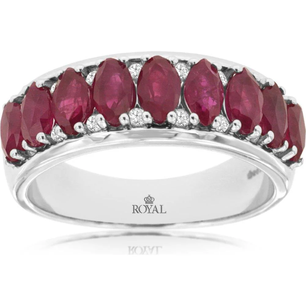 14K White Gold Ruby & Diamond Ring with 2 Carat Rubies and 0.16 Carat Total Diamond Weight - Royal Jewelry