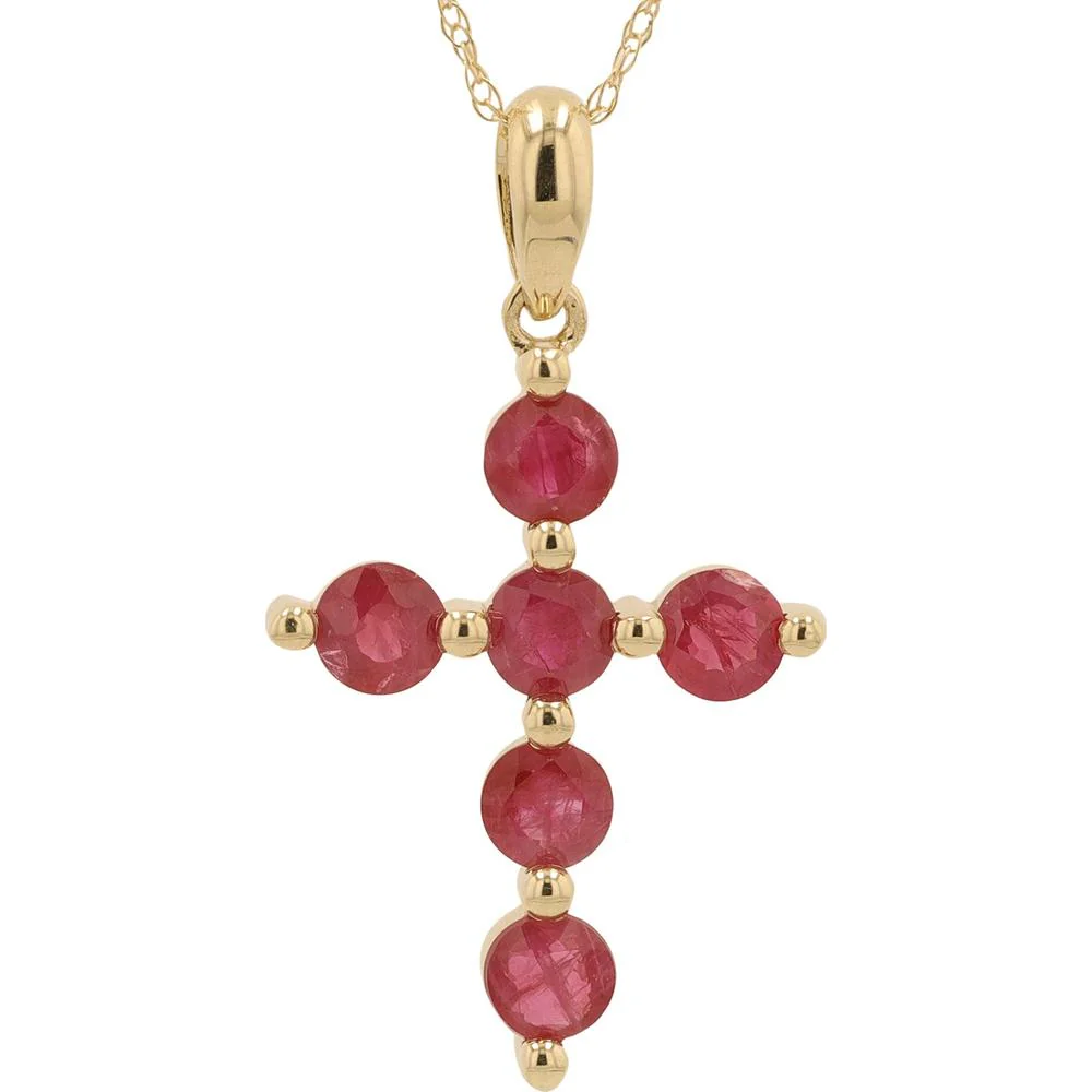 14K White Gold Ruby Cross Pendant - 1.00 Carat Total Ruby Weight