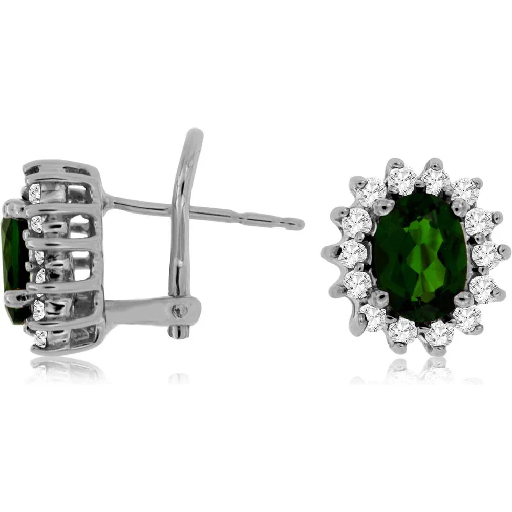 14K White Gold Russalite and Diamond Halo Earrings - 1.90 Carats Russalite, 0.60 Carats Total Diamond Weight - Royal Jewelry
