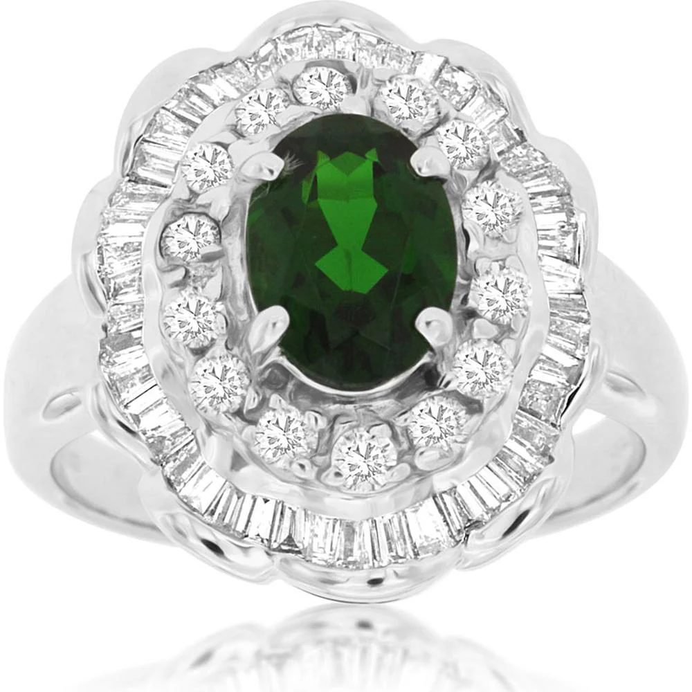 14K White Gold Russalite & Diamond Halo Ring - 1.30 Carats Russalite, 0.95 Carats Total Diamond Weight - Royal Jewelry