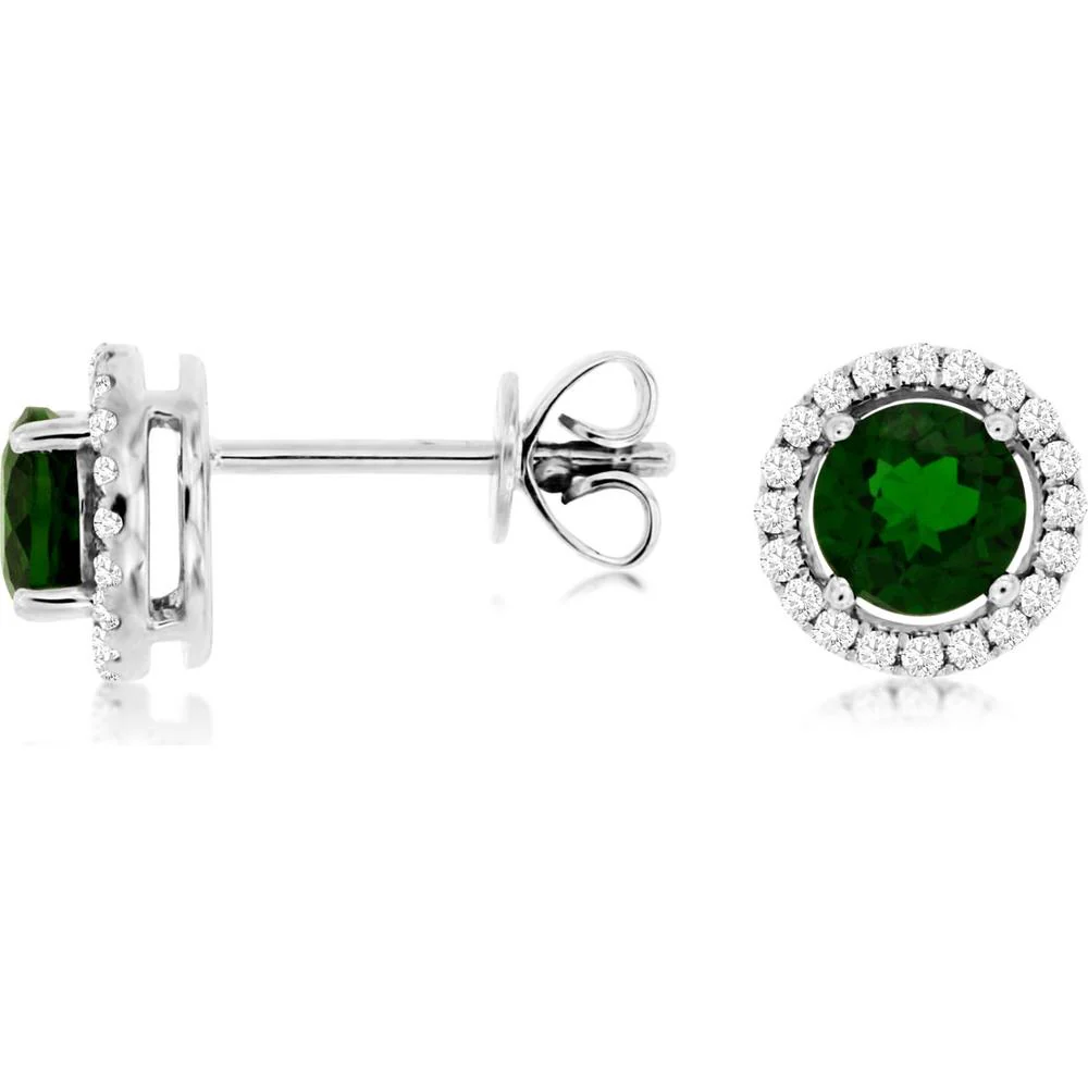 14K White Gold Russalite & Diamond Halo Stud Earrings - 1.10 Carats Total Russalite Weight, 0.30 Carats Total Diamond Weight - Royal Jewelry