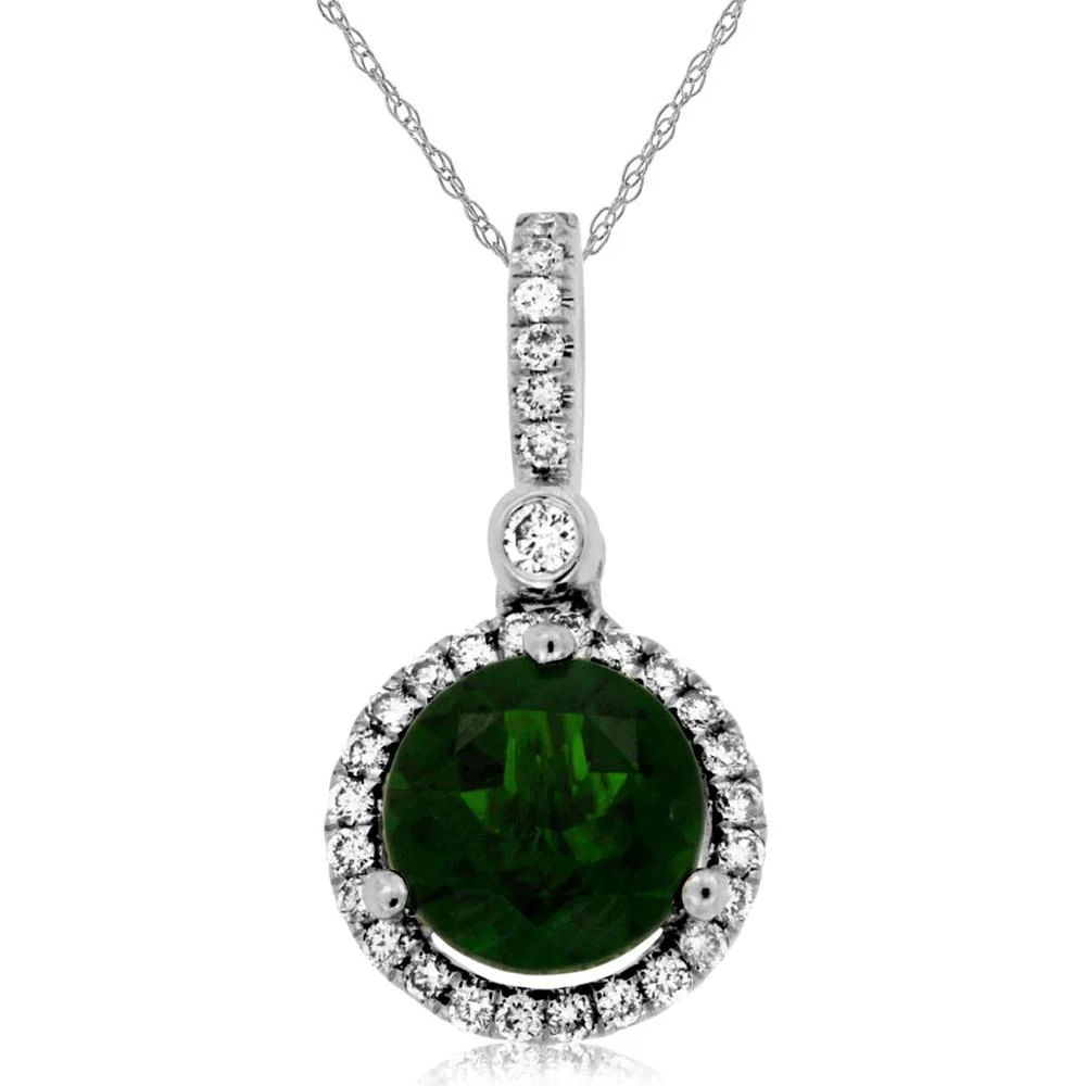 14K White Gold Russalite & Diamond Pendant with Round Russalite - 1.63 Carats Total Gem Weight - Royal Jewelry