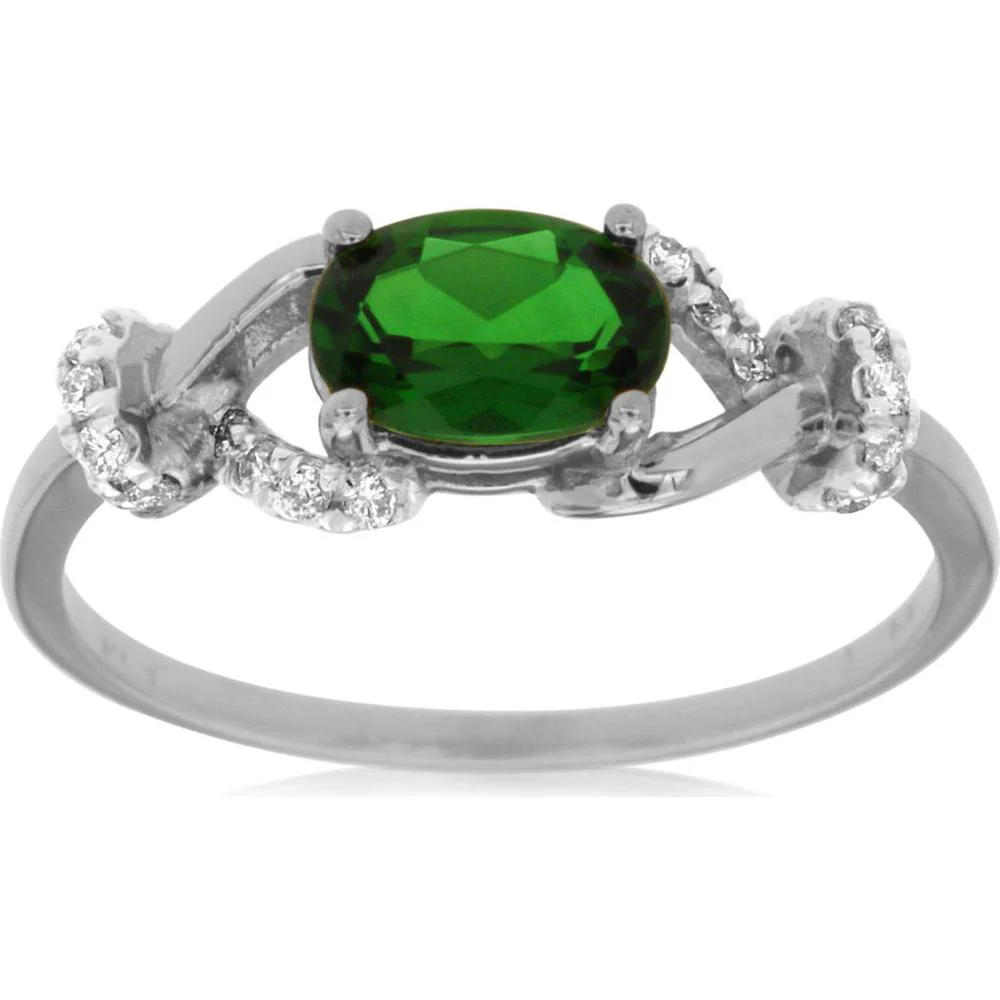 14K White Gold Russalite & Diamond Ring with Oval-Cut Russalite - 0.95 Carats Total Gem Weight - Royal Jewelry