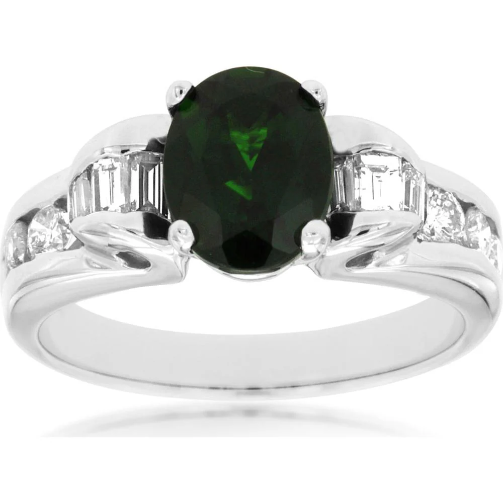 14K White Gold Russalite & Diamond Ring with Oval Cut Russalite - 2.25 Carats Total Weight - Royal Jewelry