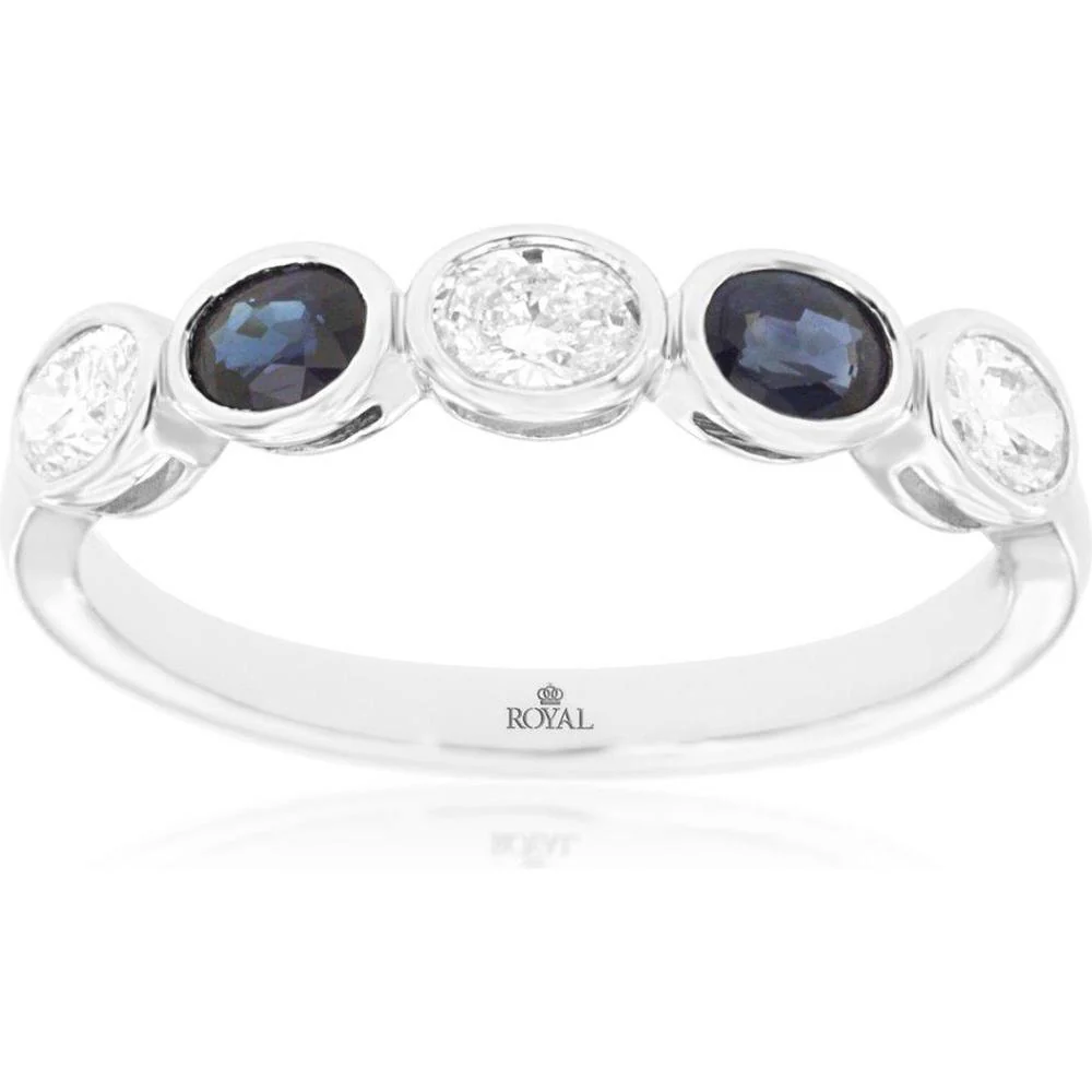 14K White Gold Sapphire and Diamond Band Ring - 0.80 Carats Total Sapphire & Diamond Weight - Royal Jewelry