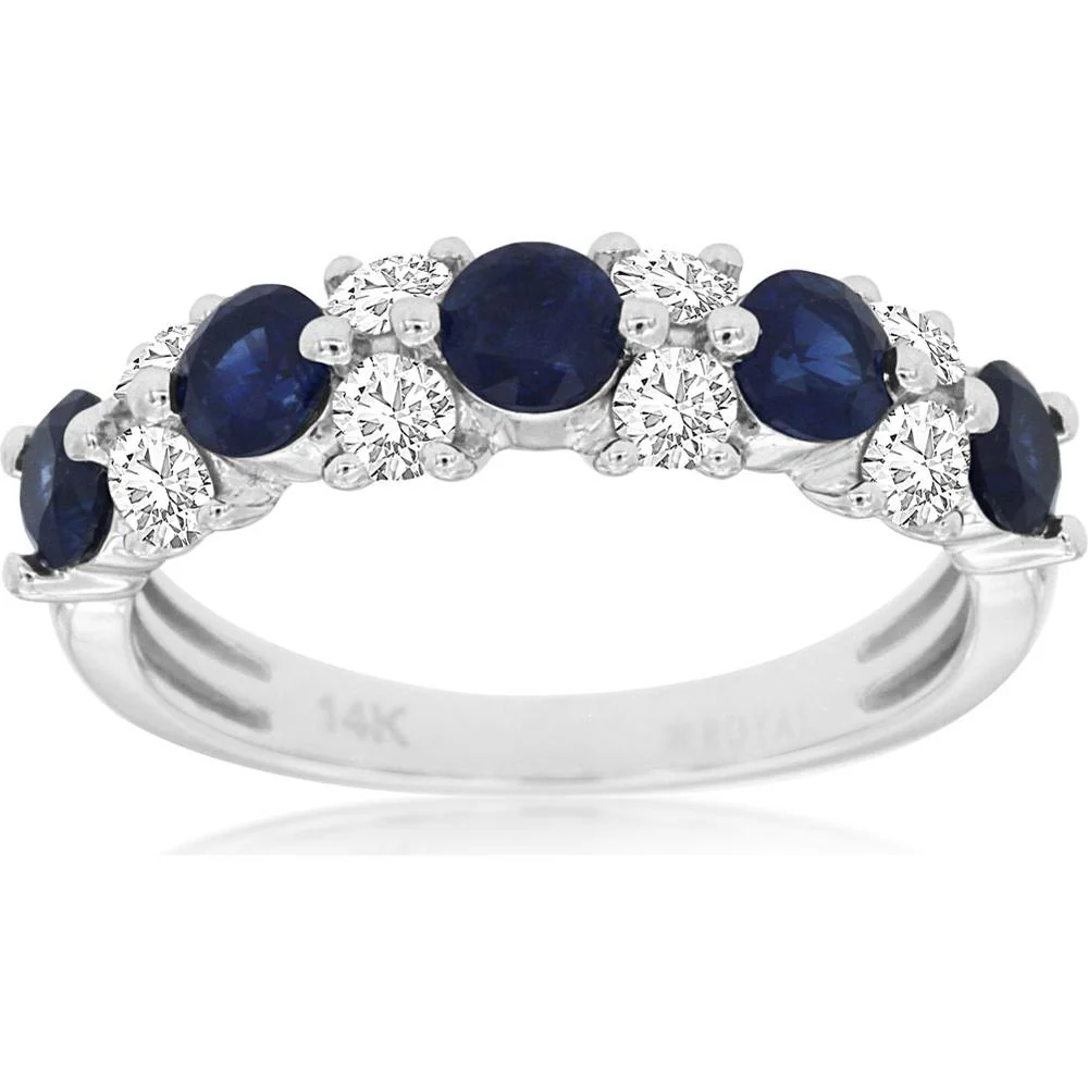 14K White Gold Sapphire & Diamond Band Ring - 1.59 Carats Total Gemstone Weight - Royal Jewelry
