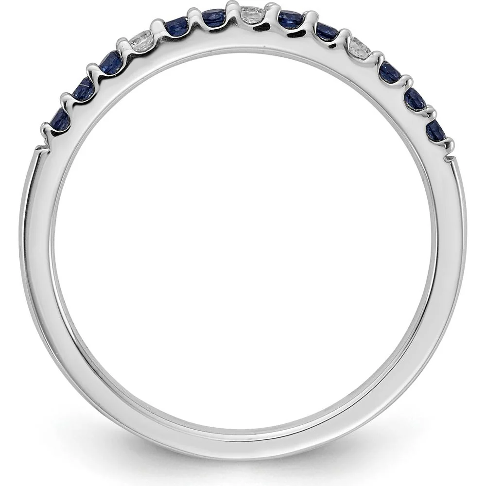 14K White Gold Sapphire and Diamond Band with Round Diamonds and Blue Sapphires - 0.15 Carat Total Diamond Weight, 0.15 Carat Total Sapphire Weight - Size 7 by Monteluci Fine Jewelry - Image 2