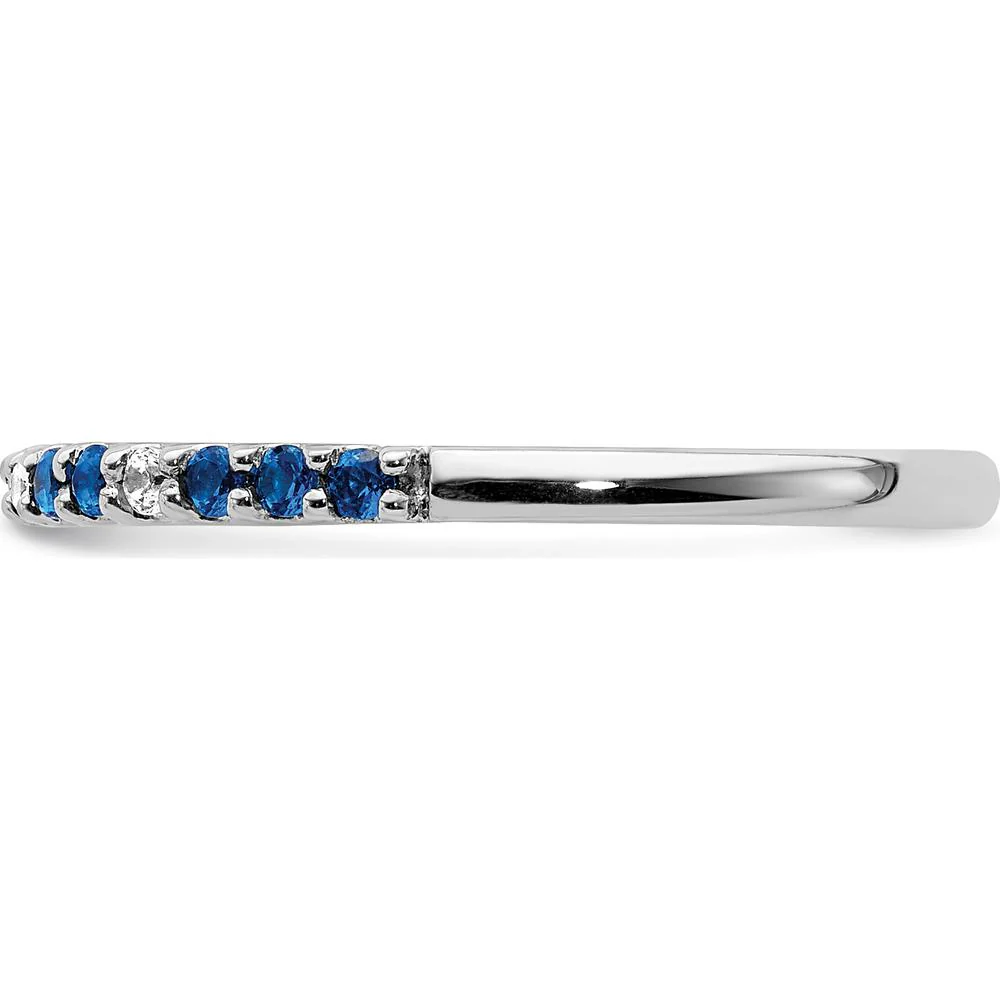 14K White Gold Sapphire and Diamond Band with Round Diamonds and Blue Sapphires - 0.15 Carat Total Diamond Weight, 0.15 Carat Total Sapphire Weight - Size 7 by Monteluci Fine Jewelry - Image 3