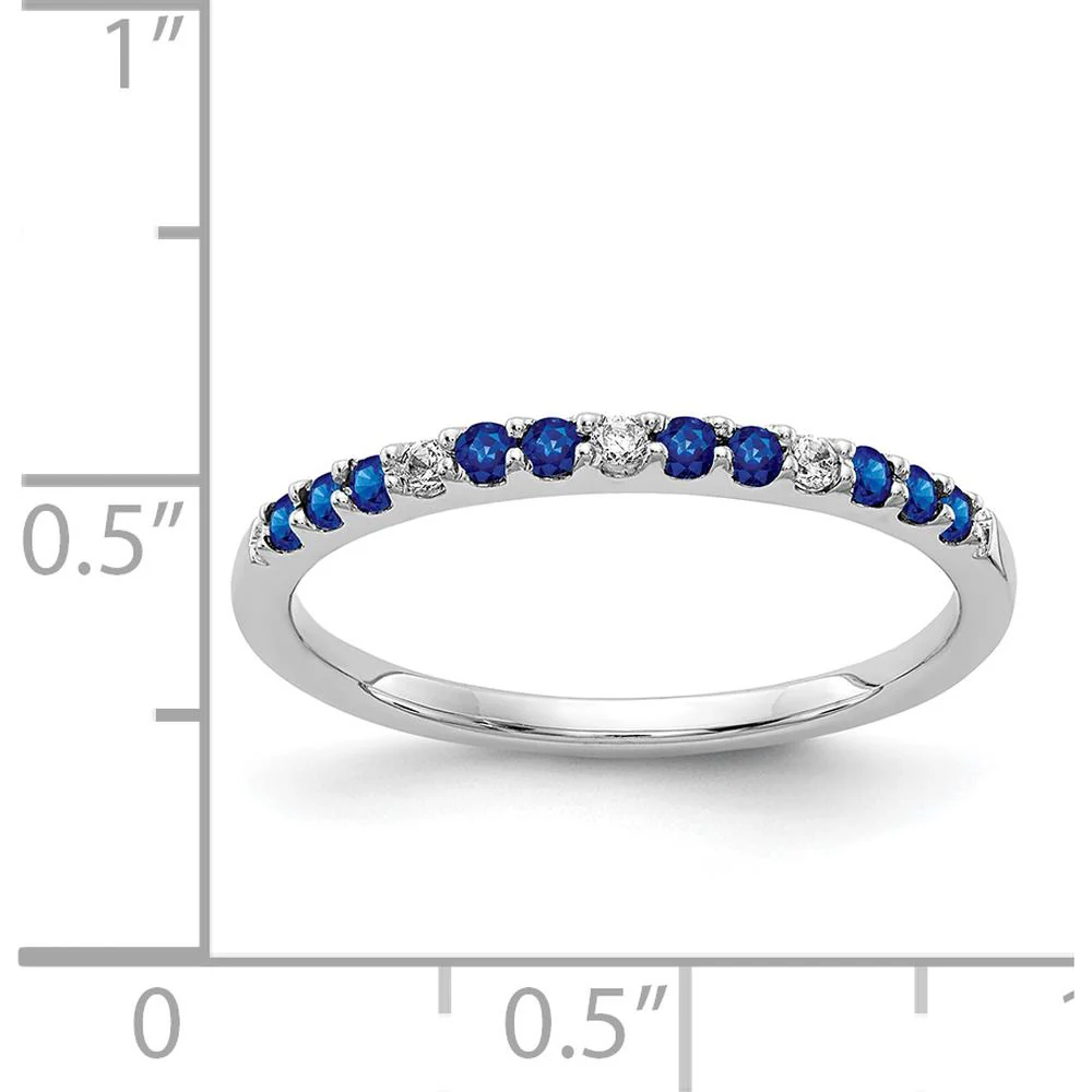 14K White Gold Sapphire and Diamond Band with Round Diamonds and Blue Sapphires - 0.15 Carat Total Diamond Weight, 0.15 Carat Total Sapphire Weight - Size 7 by Monteluci Fine Jewelry - Image 4