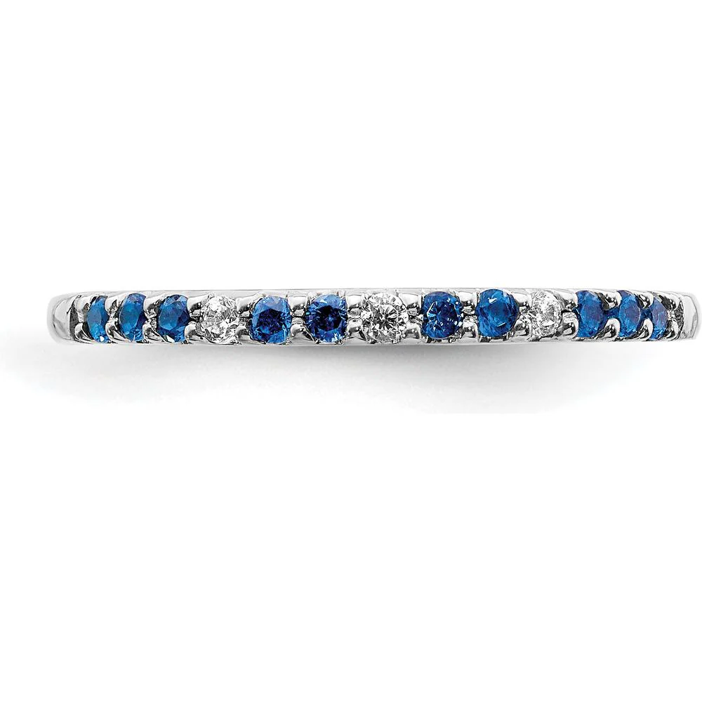 14K White Gold Sapphire and Diamond Band with Round Diamonds and Blue Sapphires - 0.15 Carat Total Diamond Weight, 0.15 Carat Total Sapphire Weight - Size 7 by Monteluci Fine Jewelry - Image 5