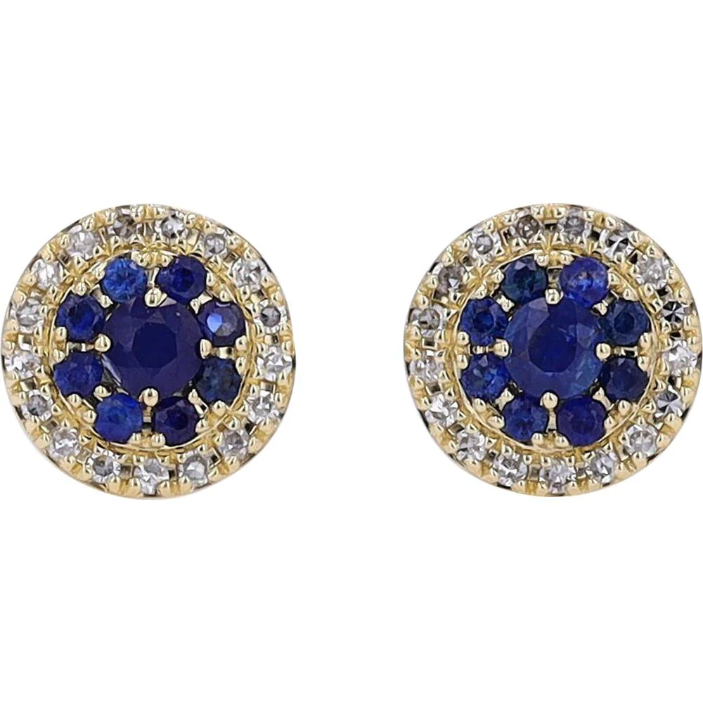 14K White Gold Sapphire & Diamond Cluster Stud Earrings - 0.55 - 0.65 Carat Total Sapphire Weight / 0.20 Carat Total Diamond Weight