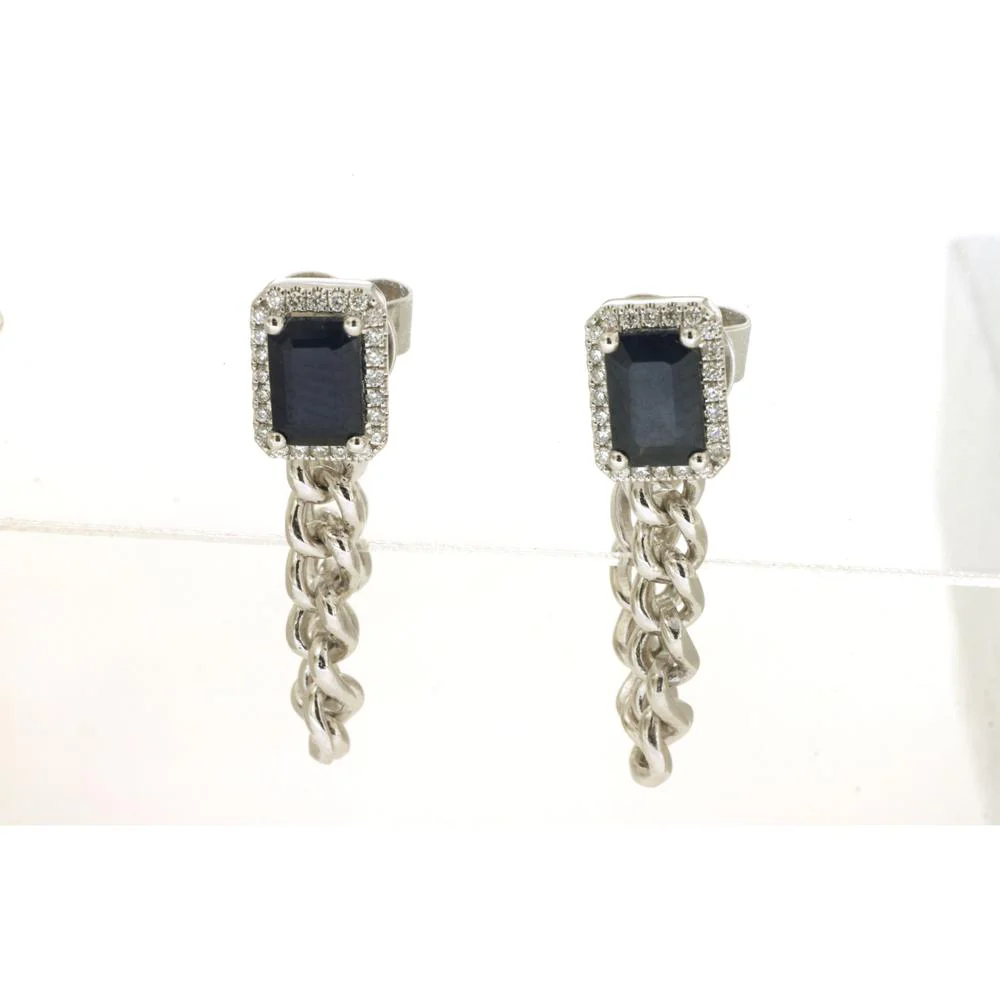 14K White Gold Sapphire & Diamond Drop Earrings - 1.4 Carats Total Sapphire Weight - Royal Jewelry